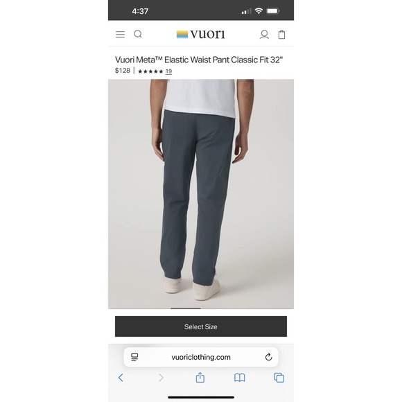 Vuori Meta Elastic Waist Pant Mens Sz Medium (Waist 30-32") Classic Fit Gray - Picture 12 of 13
